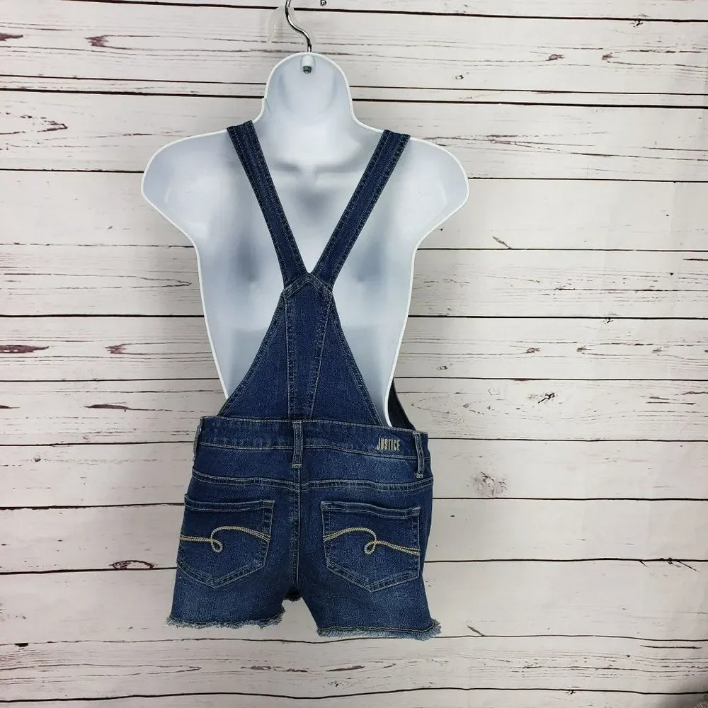 Justice Girl’s Denim Sequin American Flag Summer Shortalls Overalls Size 12‎